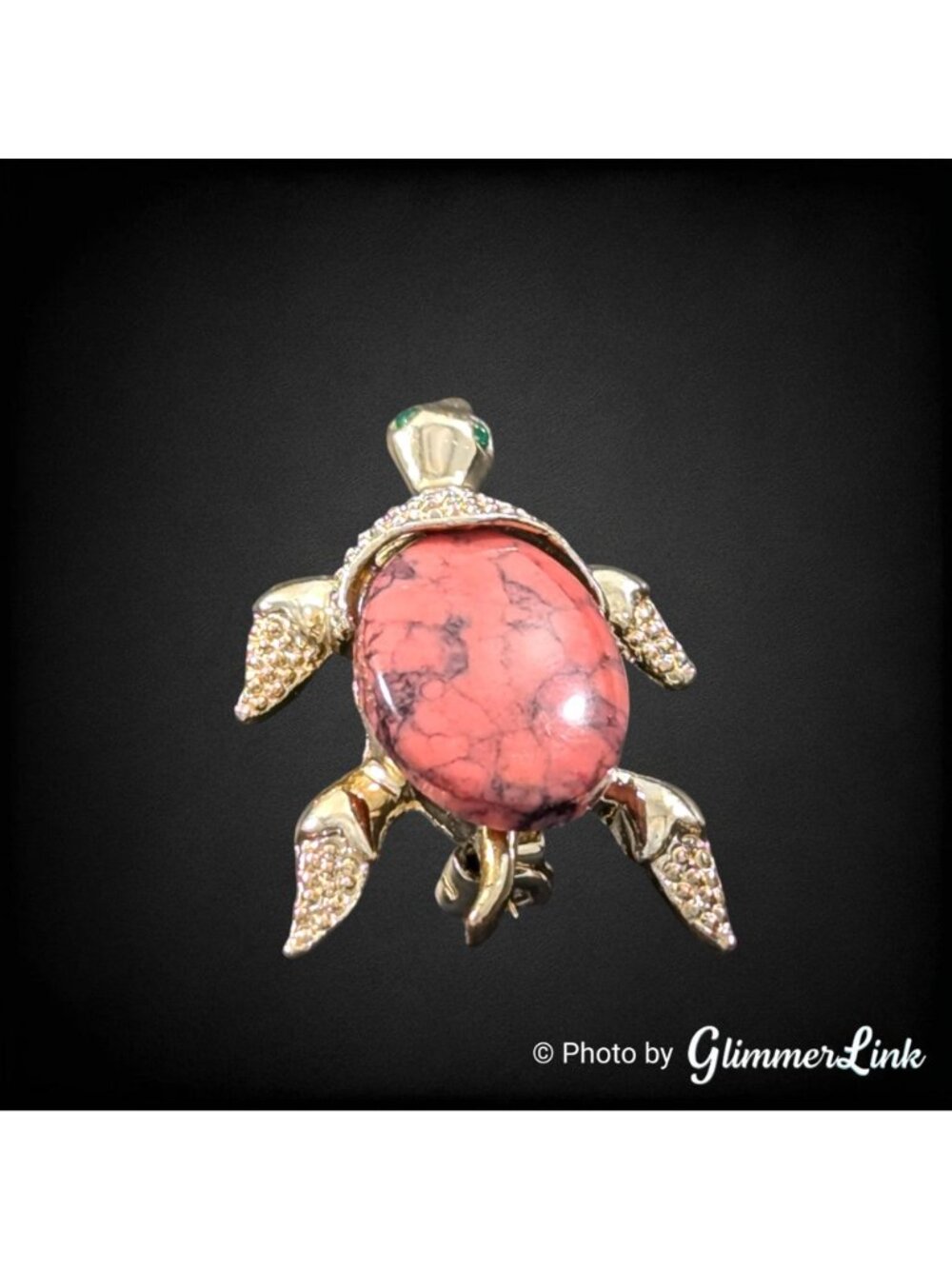 Vintage 1960s Gerry’s Turtle Pink Stone Rhinestone Gold Tone Brooch - Picture 4 of 9